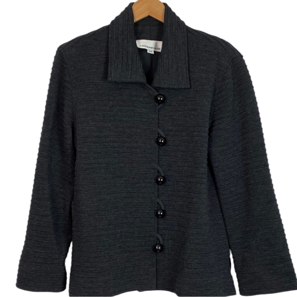 Caroline Rose wool ribbed charcoal gray blazer